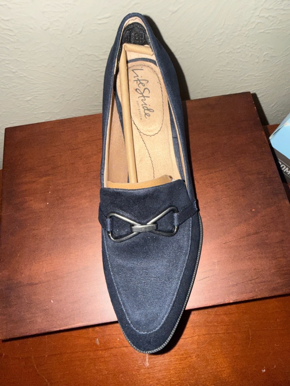 Life Stride Navy Suede Women’s Slip-On Loafer with Metal Accent